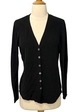 Eileen Fisher System Black Cotton Cardigan Textured Lightweight Long Slv Size M